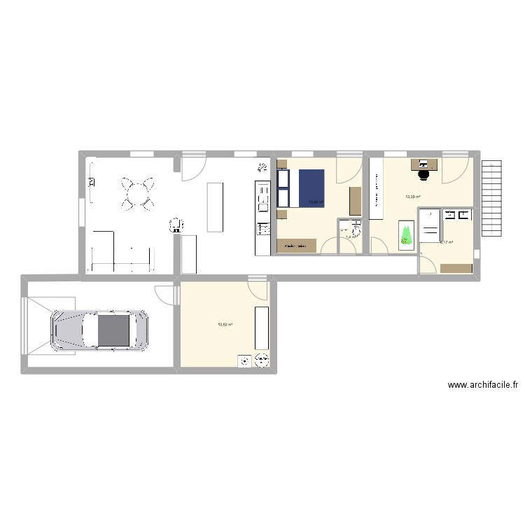 PROJET MINOU MINETTE. Plan de 5 pièces et 47 m2