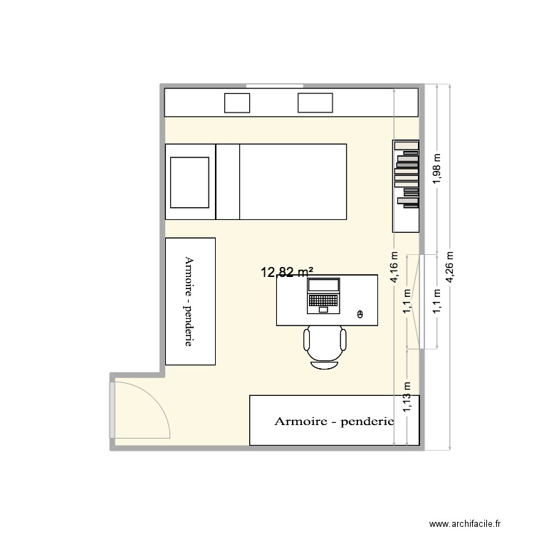 Schwandorferstraße 4 Chambre nord. Plan de 1 pièce et 13 m2