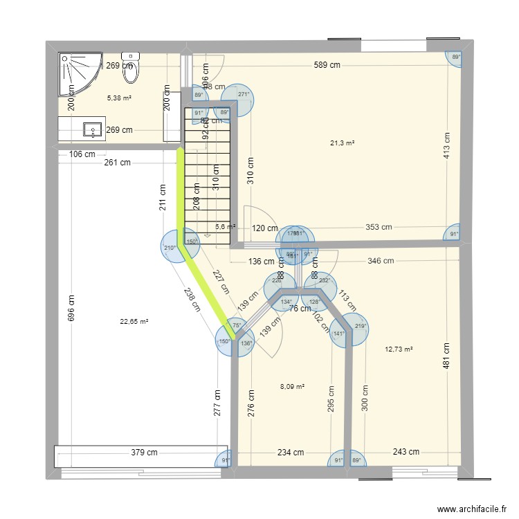 Quintire_étage. Plan de 6 pièces et 76 m2