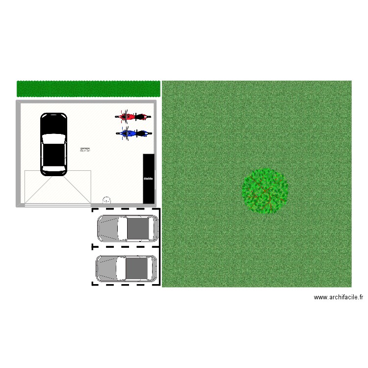 garage. Plan de 1 pièce et 49 m2