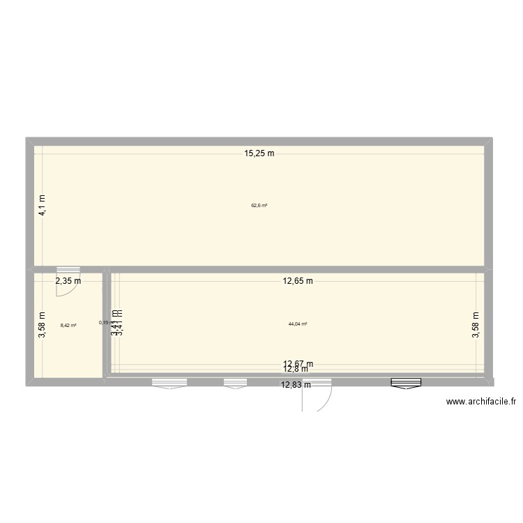 RDC maison T2. Plan de 4 pièces et 115 m2