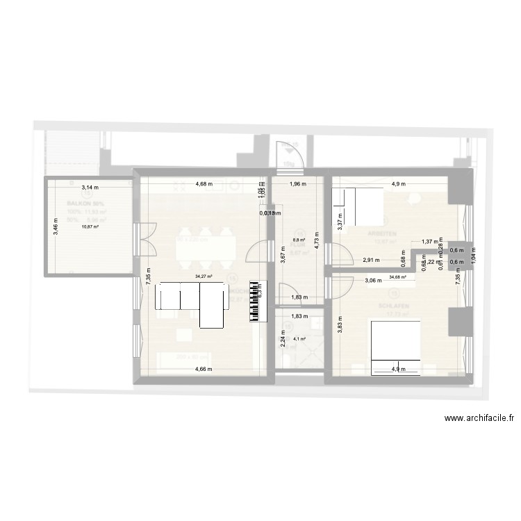 Bonn. Plan de 5 pièces et 93 m2