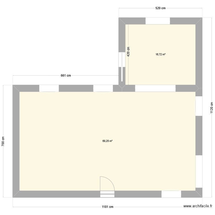 agrandissemant. Plan de 2 pièces et 85 m2