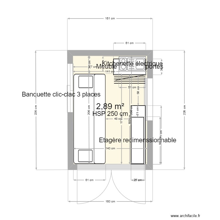 plan van . Plan de 1 pièce et 3 m2