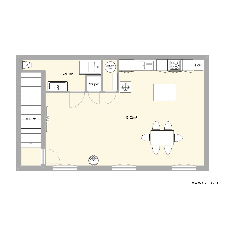 Rez-de-chaussee3. Plan de 3 pièces et 54 m2