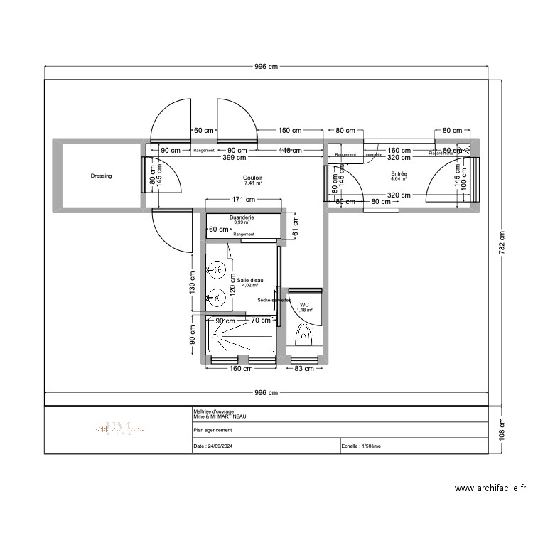 Projet Carmélites agencement. Plan de 6 pièces et 21 m2