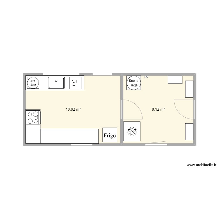 cuisine 2. Plan de 2 pièces et 19 m2