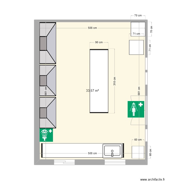 attaques chimiques. Plan de 1 pièce et 34 m2