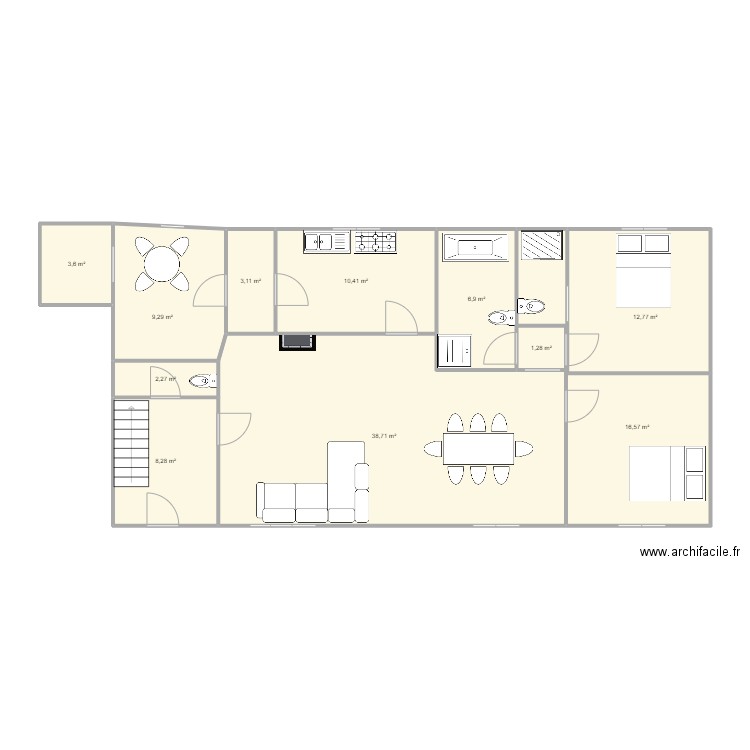 PLAN GREZ RDC. Plan de 11 pièces et 113 m2