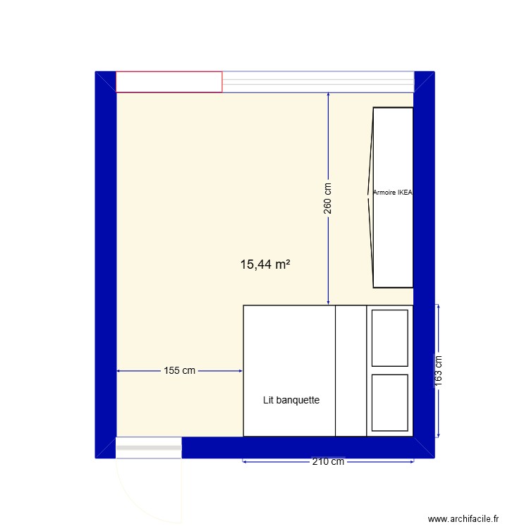 Chambre d'ami. Plan de 1 pièce et 15 m2