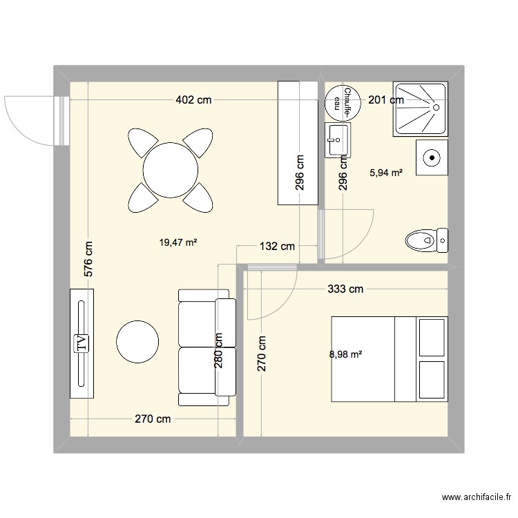 logement 1. Plan de 3 pièces et 34 m2