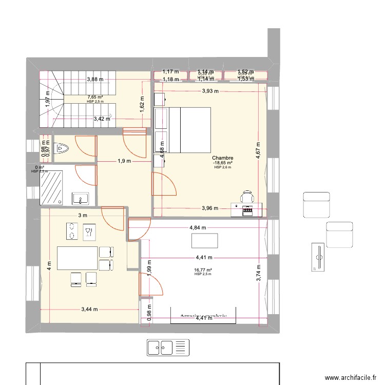 PLAN rénovation. Plan de 8 pièces et 45 m2