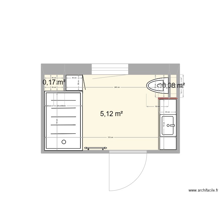 SDB Michèle4. Plan de 3 pièces et 5 m2