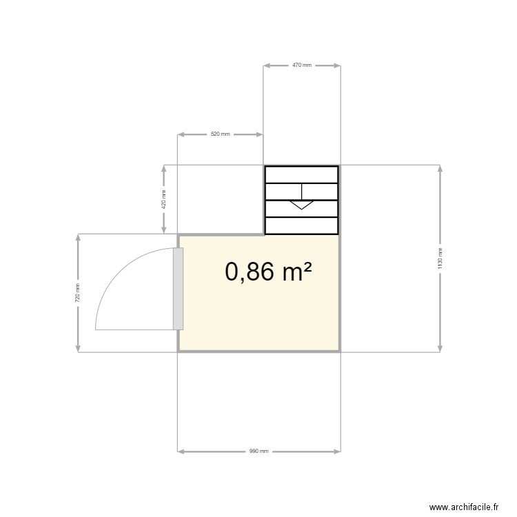 debarras sous escalier. Plan de 1 pièce et 1 m2