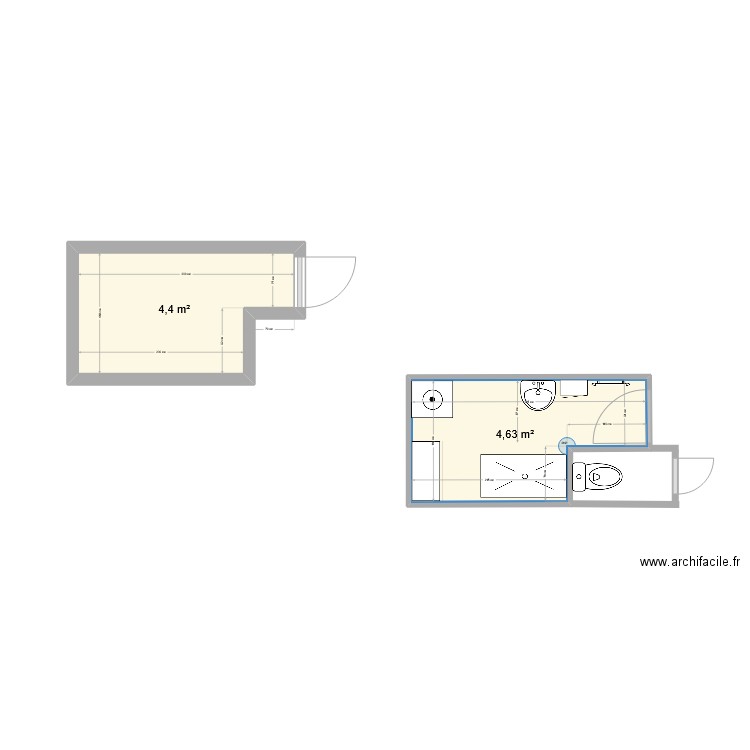 SDB M CHAUX. Plan de 2 pièces et 10 m2