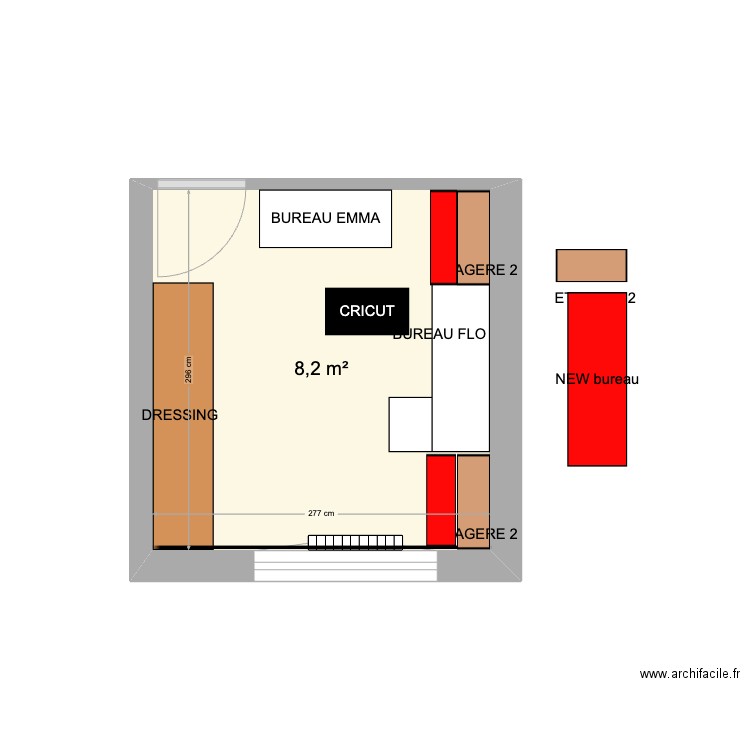 BUREAU. Plan de 1 pièce et 8 m2