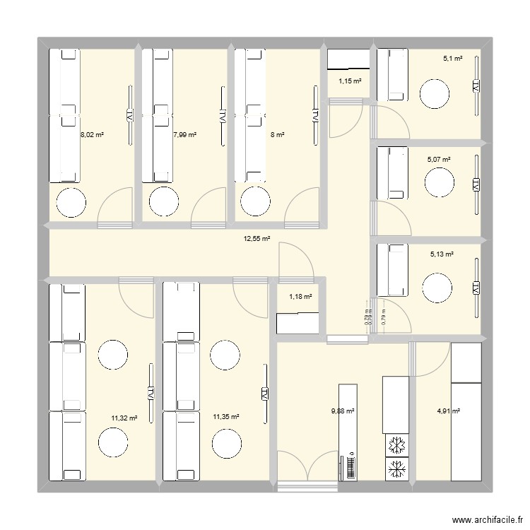 PROJET K. Plan de 13 pièces et 92 m2