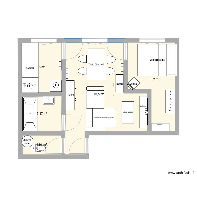 appartement 70 RSA Lille. Plan de 5 pièces et 35 m2