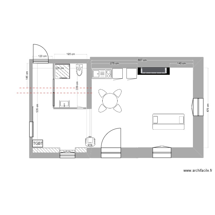 appartement. Plan de 1 pièce et 17 m2