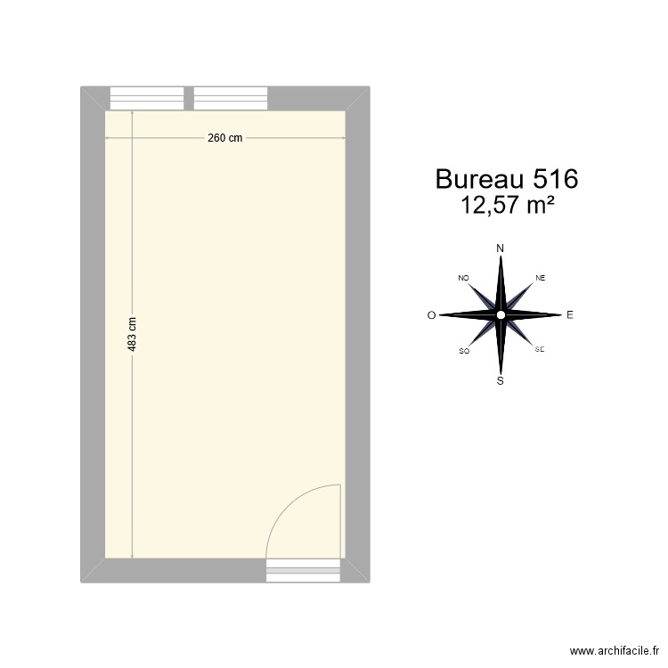 Bureau R 516. Plan de 1 pièce et 13 m2