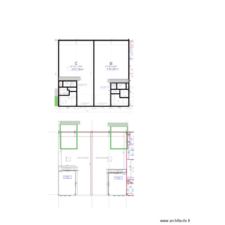 43409 - croquis RDC et mezzanine. Plan de 15 pièces et 111 m2