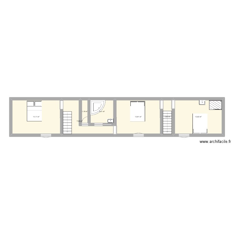 1er étage de la maison de valliquerville . Plan de 7 pièces et 56 m2