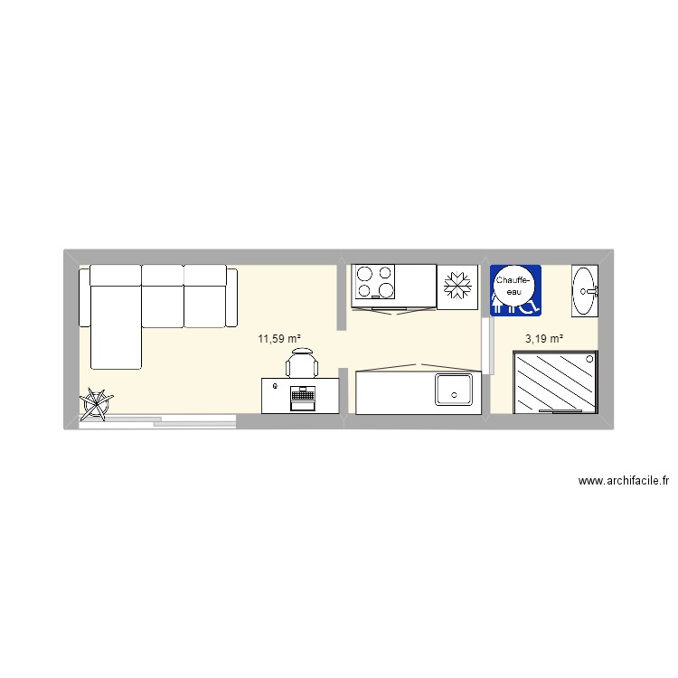 tiny house 3. Plan de 2 pièces et 15 m2