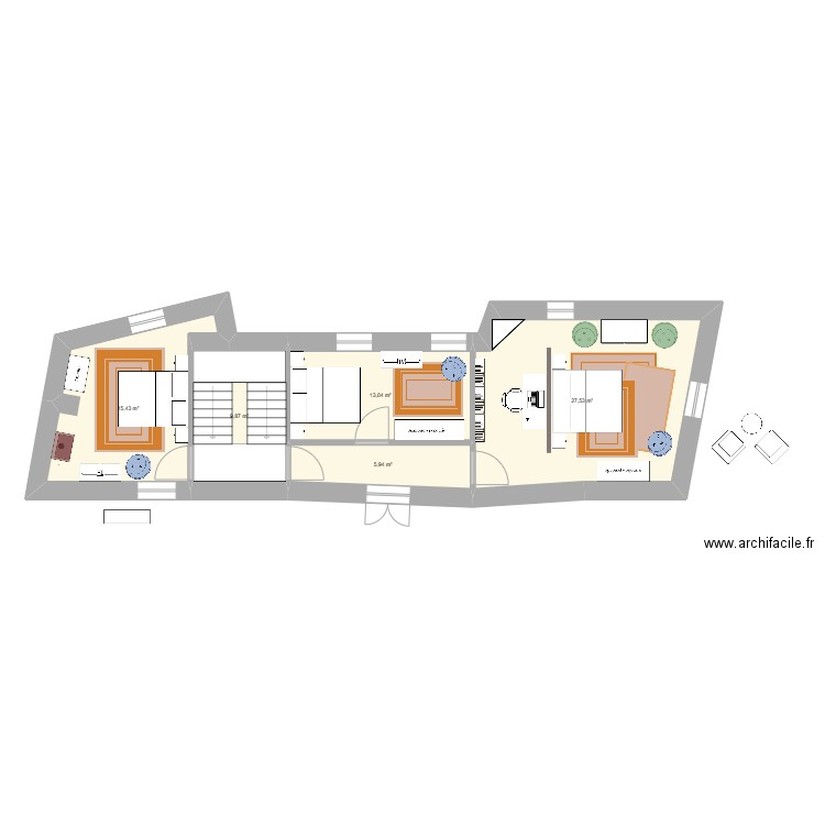 Ujué 2éme étage II . Plan de 5 pièces et 72 m2