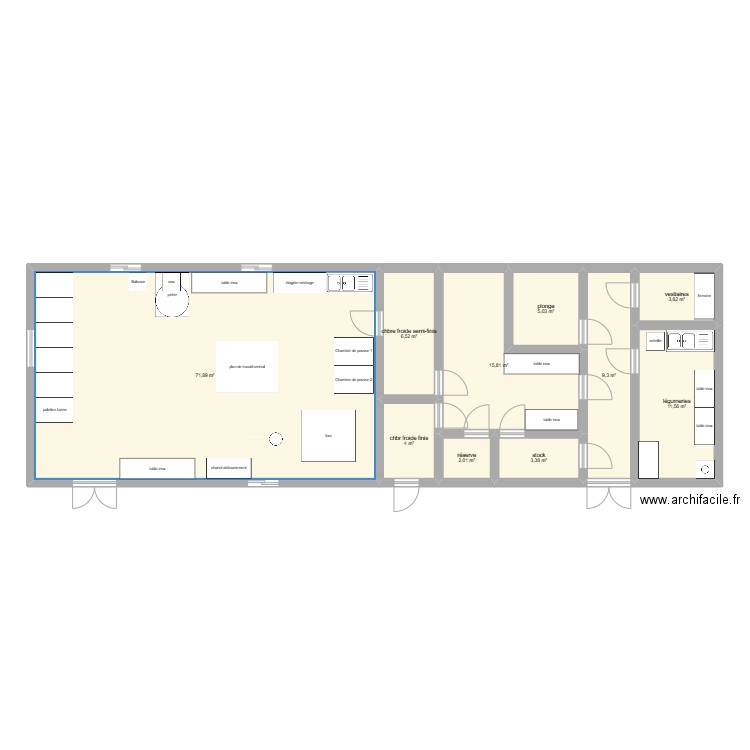 Projet local transfo. Plan de 10 pièces et 133 m2