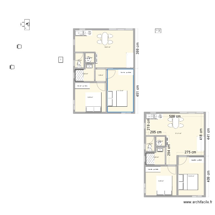 Appartement T3 974. Plan de 13 pièces et 91 m2