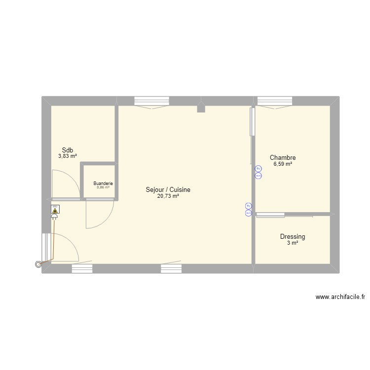 Ferdiand buisson. Plan de 5 pièces et 35 m2