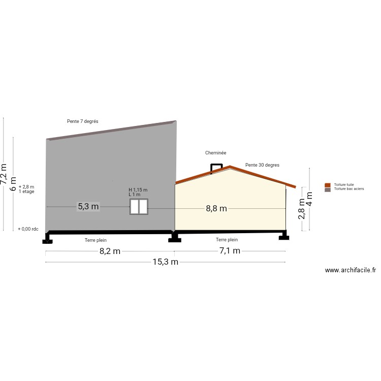 Plan coupe ouest a556c76t54s5j. Plan de 2 pièces et 50 m2