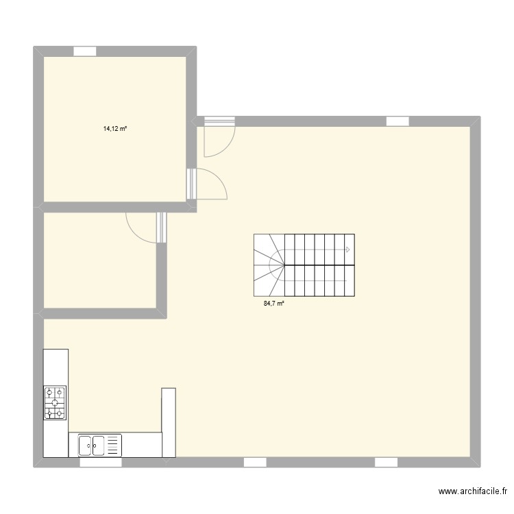 RDC. Plan de 2 pièces et 99 m2