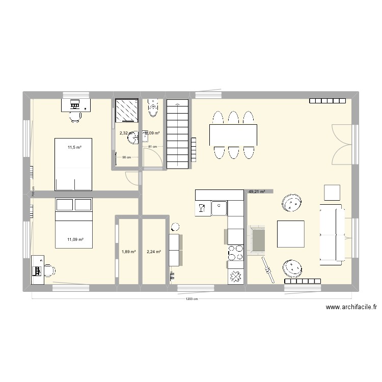 Mars 1 RDC. Plan de 7 pièces et 80 m2