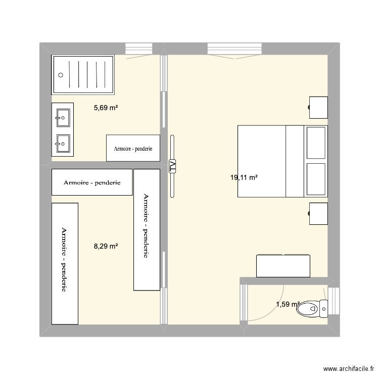 Chambre 2. Plan de 4 pièces et 35 m2