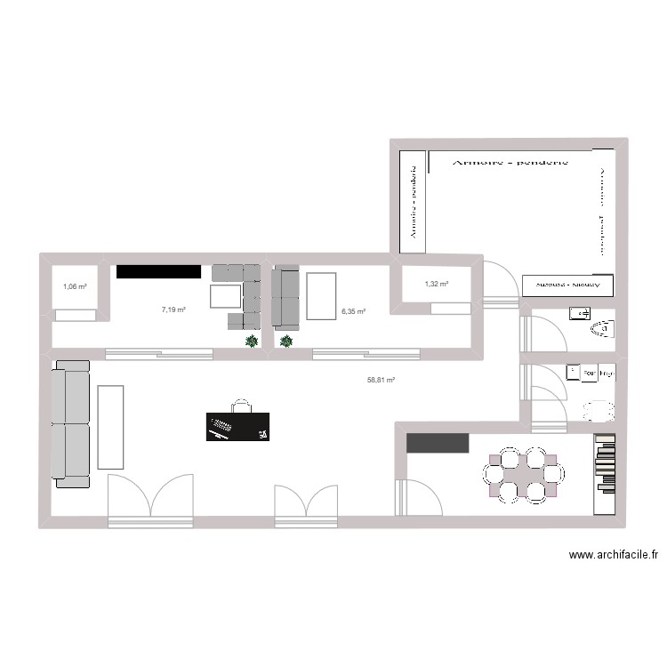 magasin. Plan de 5 pièces et 75 m2