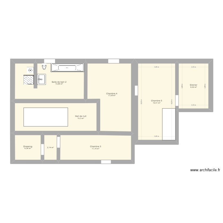 Bomal 2ème étage. Plan de 8 pièces et 95 m2