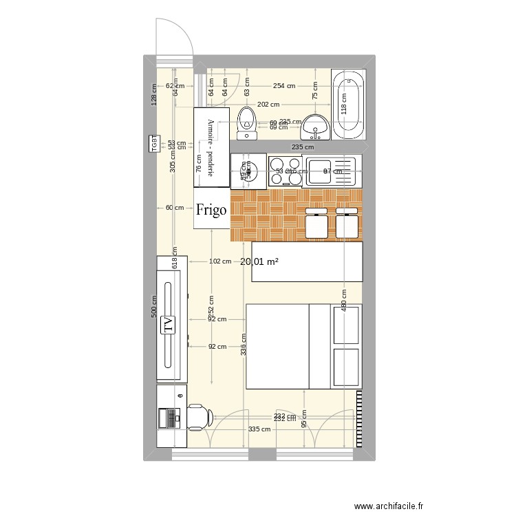 dimi. Plan de 1 pièce et 20 m2