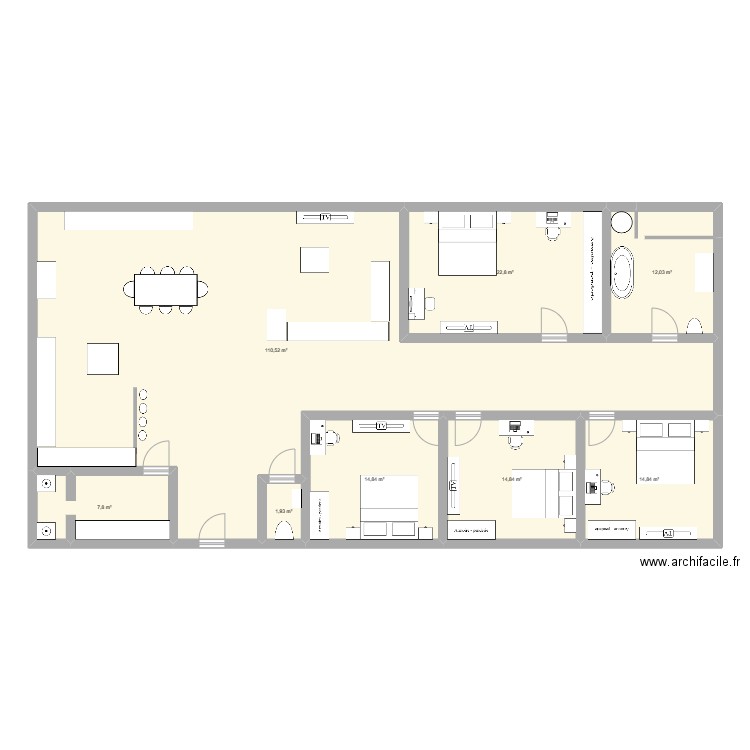 MAISON MOO. Plan de 8 pièces et 200 m2