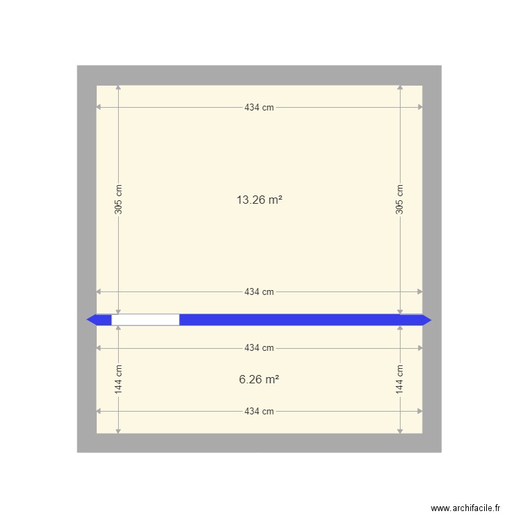 chambre t3 indu. Plan de 2 pièces et 20 m2