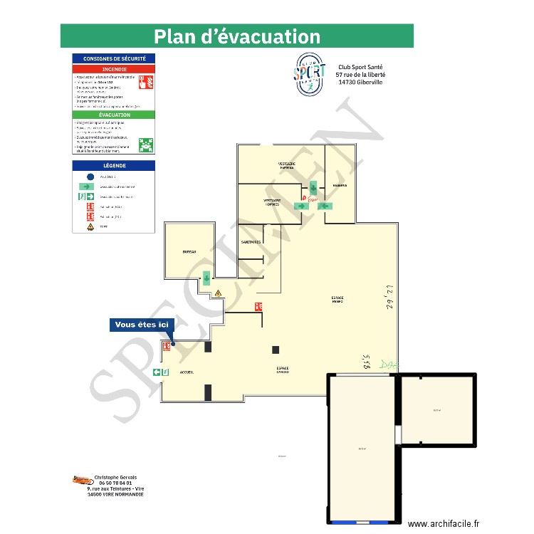 Club Sport Santé. Plan de 3 pièces et 163 m2