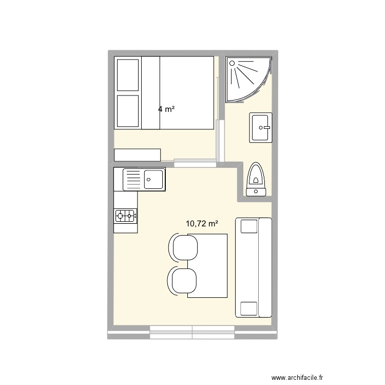 Tour 2. Plan de 2 pièces et 15 m2