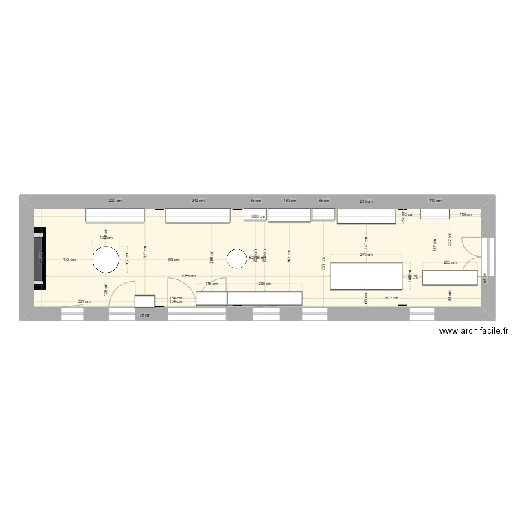 Magasin. Plan de 1 pièce et 62 m2