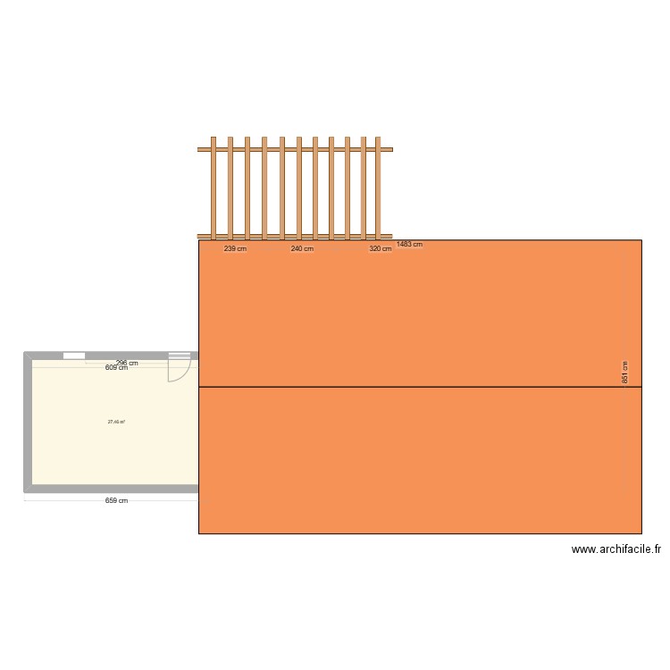 Terrase. Plan de 1 pièce et 27 m2