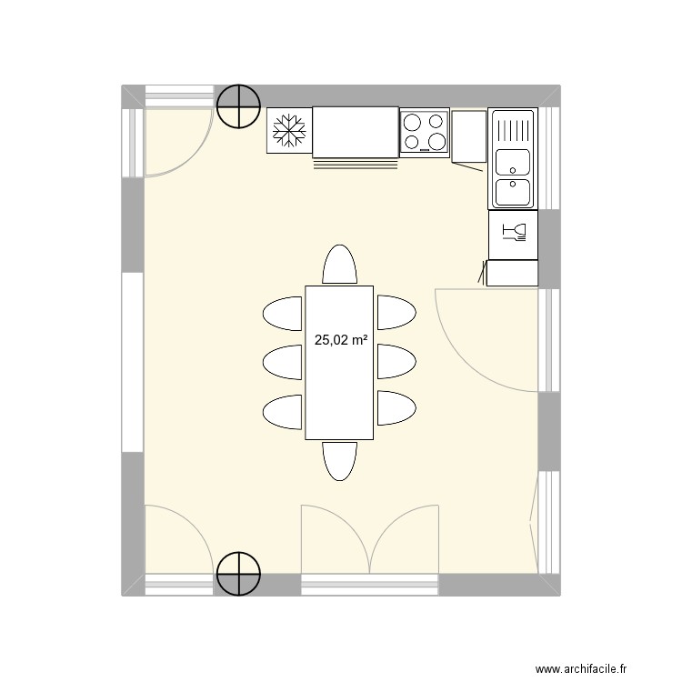 Salle à manget. Plan de 1 pièce et 25 m2