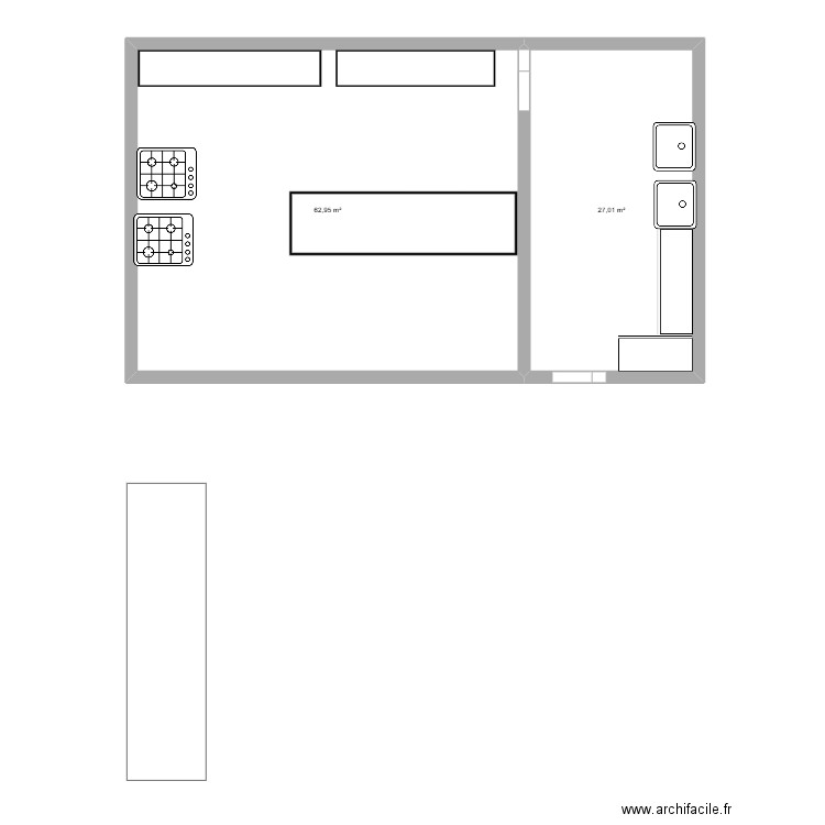 cuisine . Plan de 2 pièces et 90 m2