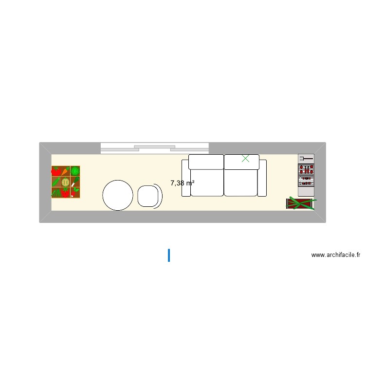 .Balcon. Plan de 1 pièce et 7 m2