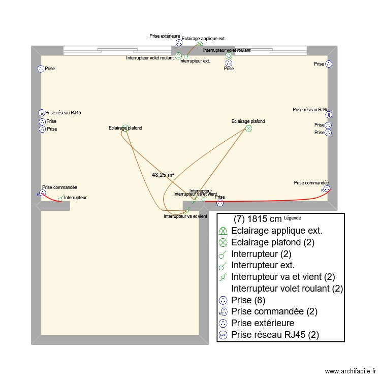 Plan implantation elec. Plan de 1 pièce et 48 m2