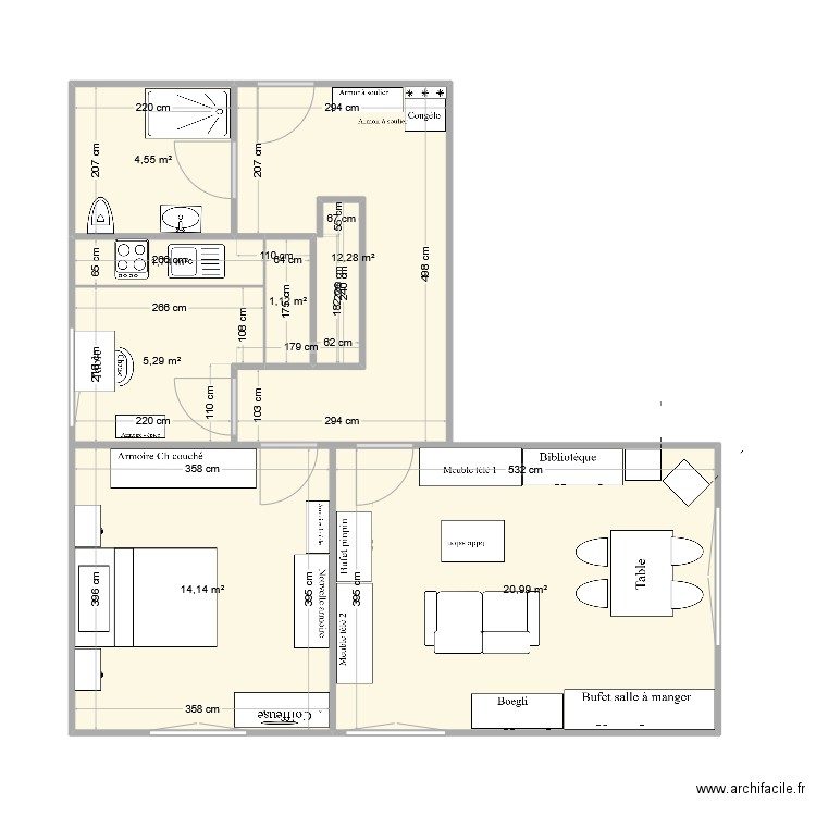 Pièce 2 Charpillot. Plan de 7 pièces et 61 m2