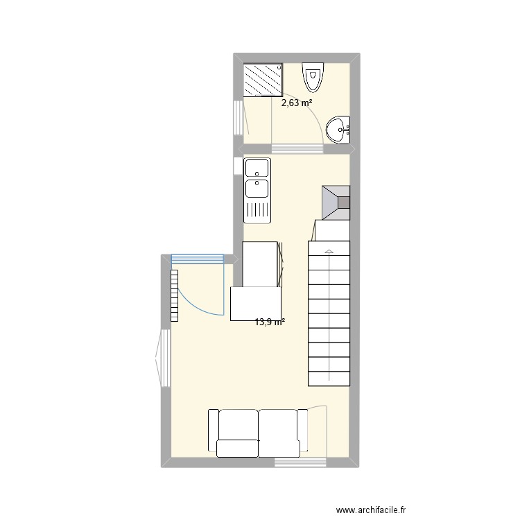 Apparterment. Plan de 2 pièces et 17 m2